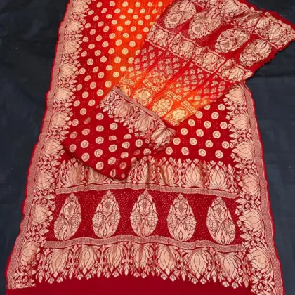 KashiFab CHO Orange Black Contrast Bandej Unstitched Lehenga - bandej unstitched lehenga Varanasi wholesale
