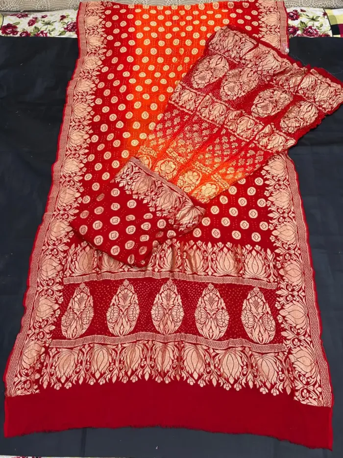 KashiFab CHO Orange Black Contrast Bandej Unstitched Lehenga - bandej unstitched lehenga Varanasi wholesale