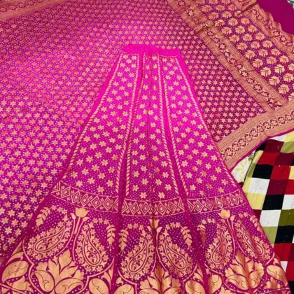 KashiFab CHO Rani Pink Skirt Bandej Unstitched Lehenga - bandej unstitched lehenga Varanasi wholesale