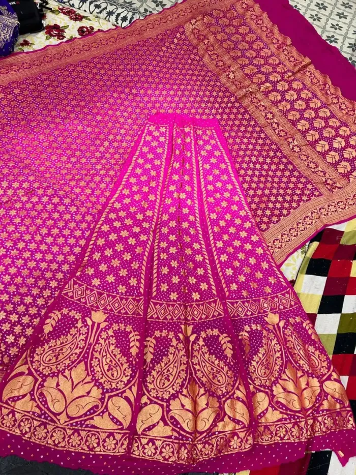 KashiFab CHO Rani Pink Skirt Bandej Unstitched Lehenga KashiFab CHO Rani Pink Skirt Bandej Unstitched Lehenga - bandej unstitched lehenga Varanasi wholesale