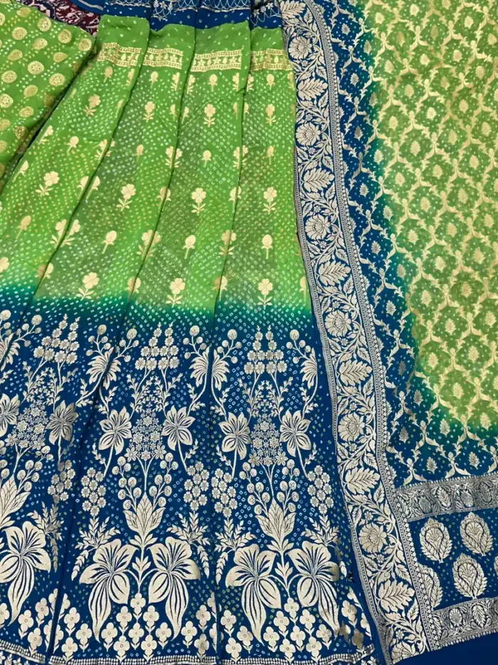 KashiFab CHO Lime Navy Contrast Bandej Unstitched Lehenga KashiFab CHO Lime Navy Contrast Bandej Unstitched Lehenga - bandej unstitched lehenga Varanasi wholesale