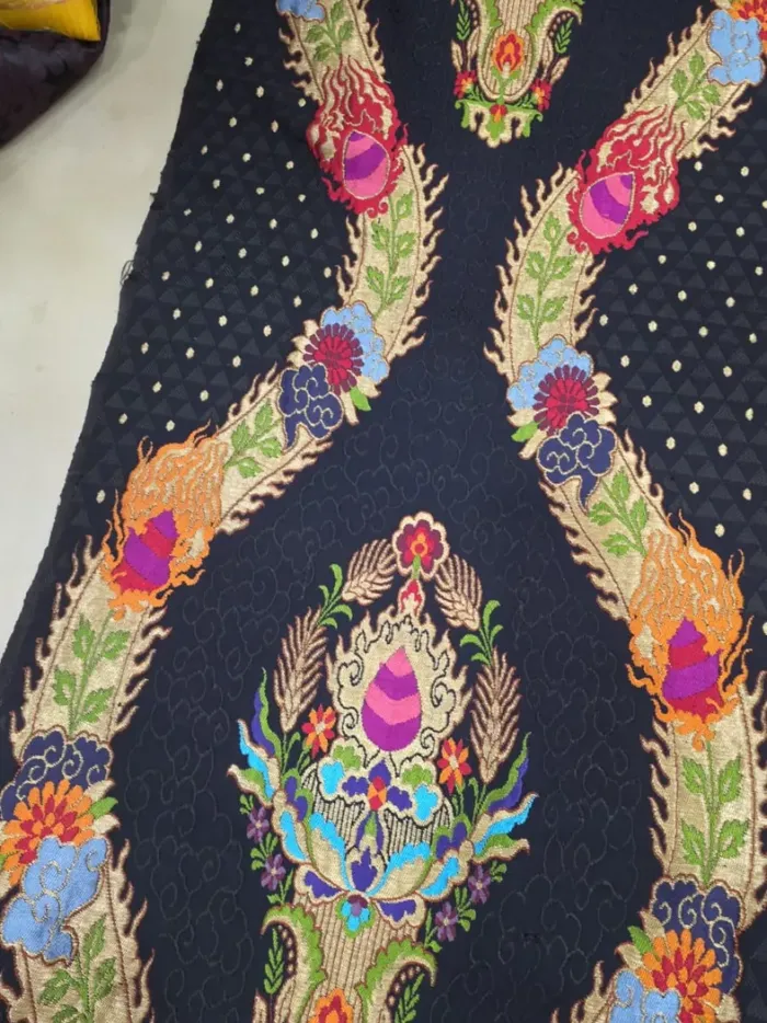 KashiFab CHO Navy Dragon Vine Tibetan Brocade - Tibetan brocade Varanasi wholesale