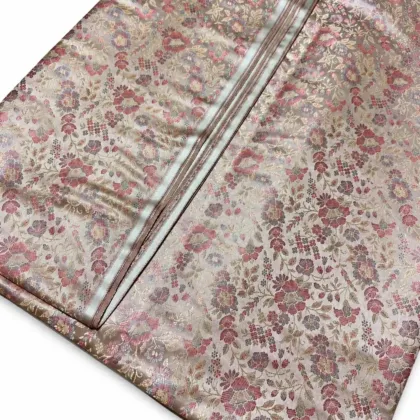 KashiFab Ivory Pink Garden Floral Banarasi Brocade Fabric - Banarasi brocade fabric Varanasi wholesale export