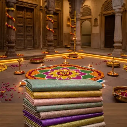 KashiFab Haveli Mint Stack Banarasi Brocade Fabric shade card - Banarasi brocade fabric Varanasi