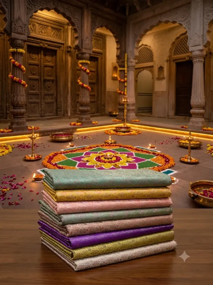 KashiFab Haveli Mint Stack Banarasi Brocade Fabric shade card - Banarasi brocade fabric Varanasi