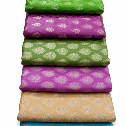 KashiFab Green Gold Buti Banarasi Brocade Fabric - Banarasi brocade fabric Varanasi wholesale export