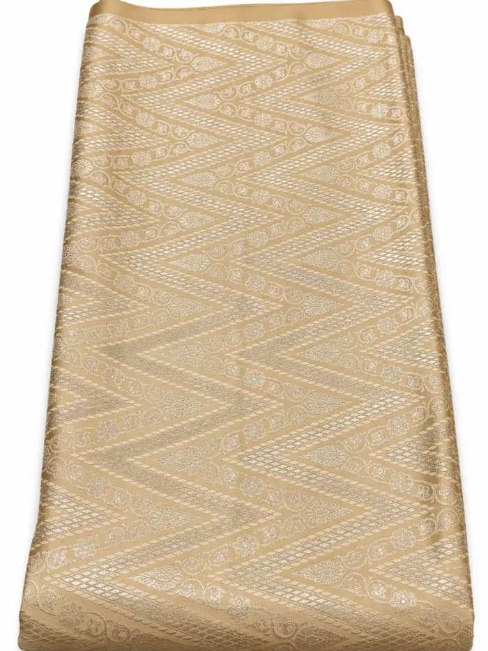 KashiFab Beige Gold Chevron Banarasi Brocade Fabric KashiFab Beige Gold Chevron Banarasi Brocade Fabric - Banarasi brocade fabric Varanasi wholesale export