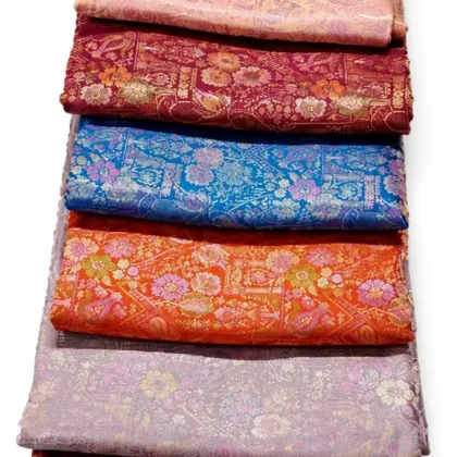 KashiFab Mixed Floral Jaal Banarasi Brocade Fabric - Banarasi brocade fabric Varanasi wholesale export