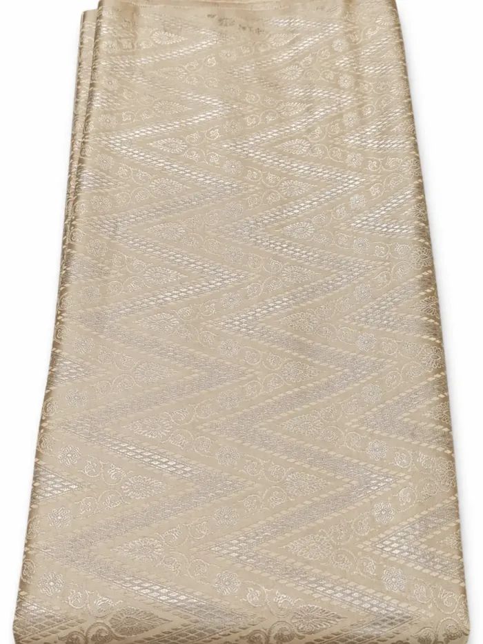 KashiFab Ivory Gold Chevron Banarasi Brocade Fabric - Banarasi brocade fabric Varanasi wholesale export