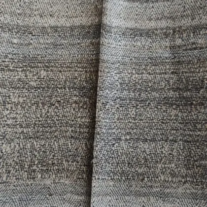 KashiFab Beige Charcoal Geometric Banarasi Raw Silk Fabric - Banded Weave Metre