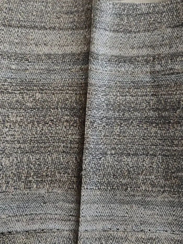 KashiFab Beige Charcoal Geometric Banarasi Raw Silk Fabric - Banded Weave Metre