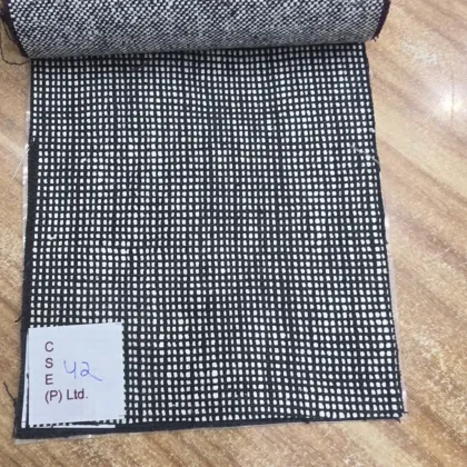 KashiFab Black and White Grid Check Matka Silk Fabric - Banarasi Matka