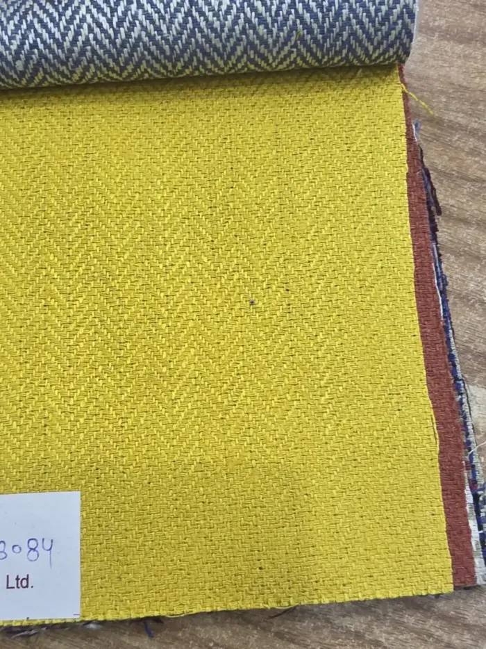 KashiFab Mustard Yellow Herringbone Matka Silk Fabric - Banarasi Matka