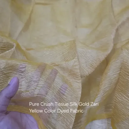 KashiFab Yellow Dyed Crush Gold Zari Tissue Silk - Banarasi Tissue Silk Export
