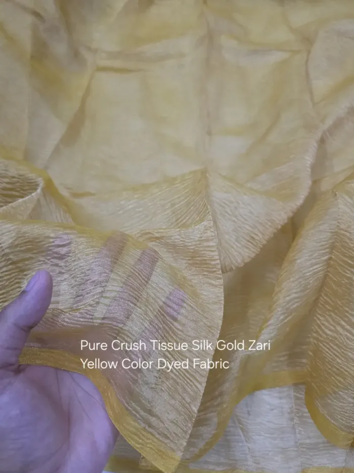 KashiFab Yellow Dyed Crush Gold Zari Tissue Silk - Banarasi Tissue Silk Export