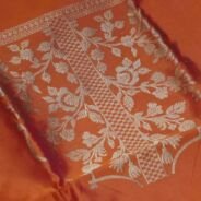 KashiFab Burnt Orange Banarasi Silk Coord Set online - authentic Varanasi Banarasi silk coord set - detail view 2