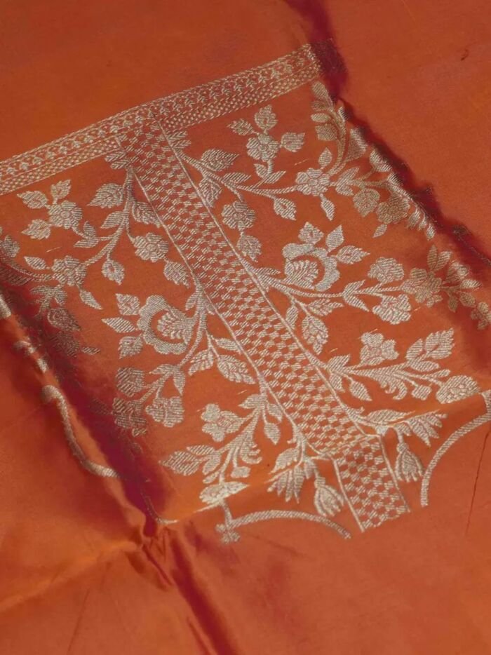 KashiFab Burnt Orange Banarasi Silk Coord Set online - authentic Varanasi Banarasi silk coord set - detail view 2
