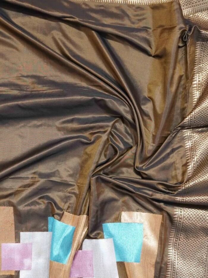 KashiFab Burnt Orange Banarasi Silk Saree 7 KashiFab Burnt Orange Banarasi Silk Saree online - authentic Varanasi Banarasi silk saree - detail view 7
