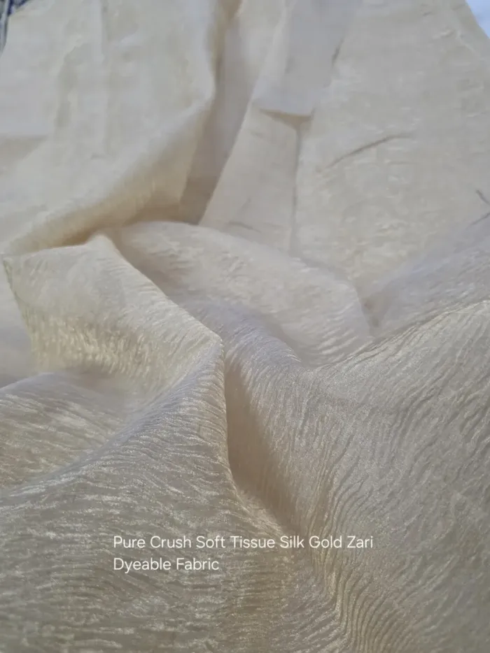 KashiFab Soft Crush Gold Zari Tissue Silk Fabric - Dyeable Banarasi Metre