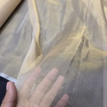 KashiFab Champagne Gold Banarasi Tissue Silk Fabric - Sheer Metallic Zari Metre