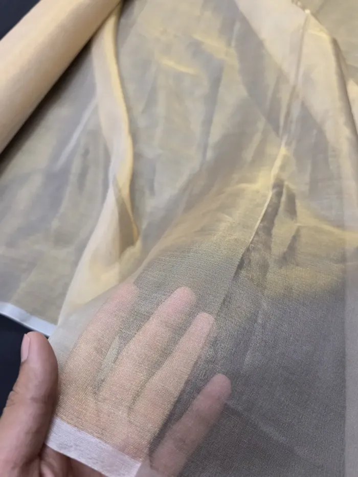KashiFab Champagne Gold Banarasi Tissue Silk Fabric - Sheer Metallic Zari Metre