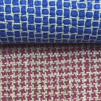 KashiFab Cobalt Blue Beige Grid Matka Silk Fabric - Banarasi Matka