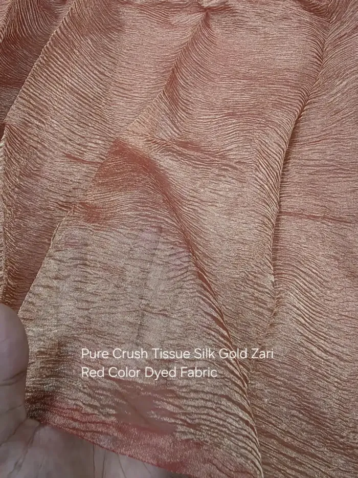 Red Dyed Crush Gold Zari Tissue Silk Fabric - Banarasi Metallic Metre KashiFab Red Dyed Crush Gold Zari Tissue Silk Fabric - Banarasi Metallic Metre