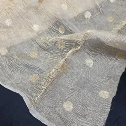 KashiFab Gold Crush Banarasi Tissue Silk Fabric - Flower Booti Dyeable Metre