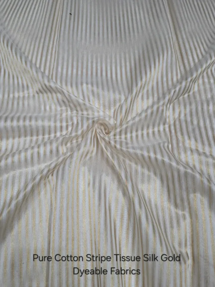 Gold Stripe Cotton Tissue Silk Fabric - Dyeable Banarasi Metre KashiFab Gold Stripe Cotton Tissue Silk Fabric - Dyeable Banarasi Metre