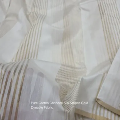 KashiFab Gold Cluster Stripe Chanderi Tissue Silk - Dyeable Banarasi Metre