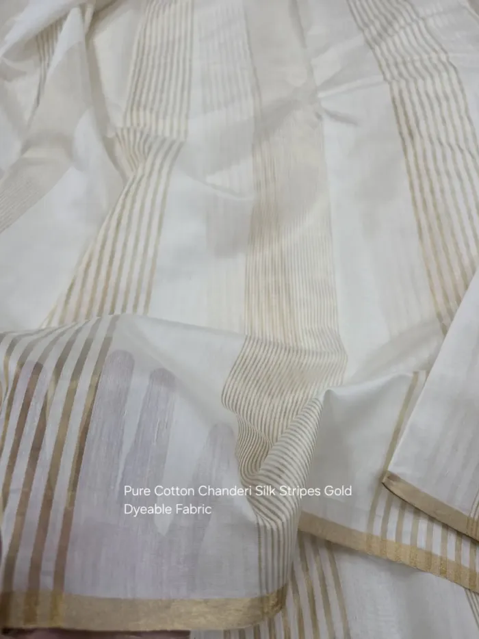 Gold Cluster Stripe Chanderi Tissue Silk - Dyeable Banarasi Metre KashiFab Gold Cluster Stripe Chanderi Tissue Silk - Dyeable Banarasi Metre