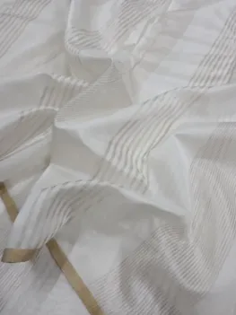KashiFab Champagne Stripe Banarasi Tissue Silk Fabric - Metallic Zari Border Metre