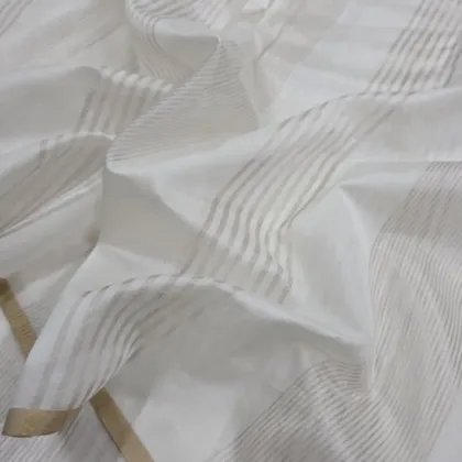KashiFab Champagne Stripe Banarasi Tissue Silk Fabric - Metallic Zari Border Metre