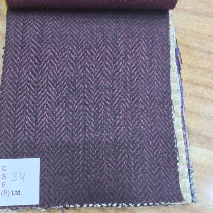 KashiFab Dark Plum Black Herringbone Matka Silk Fabric - Banarasi Matka