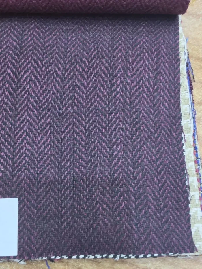 Dark Plum Black Herringbone Matka Silk Fabric - Banarasi Matka KashiFab Dark Plum Black Herringbone Matka Silk Fabric - Banarasi Matka