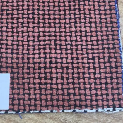 KashiFab Dusty Rose Black Grid Matka Silk Fabric - Banarasi Matka