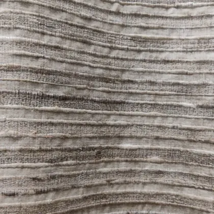 KashiFab Earthy Beige Ribbed Banarasi Raw Silk Fabric - Horizontal Slub Metre