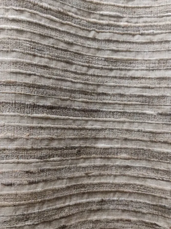 Earthy Beige Ribbed Banarasi Raw Silk Fabric - Horizontal Slub Metre KashiFab Earthy Beige Ribbed Banarasi Raw Silk Fabric - Horizontal Slub Metre