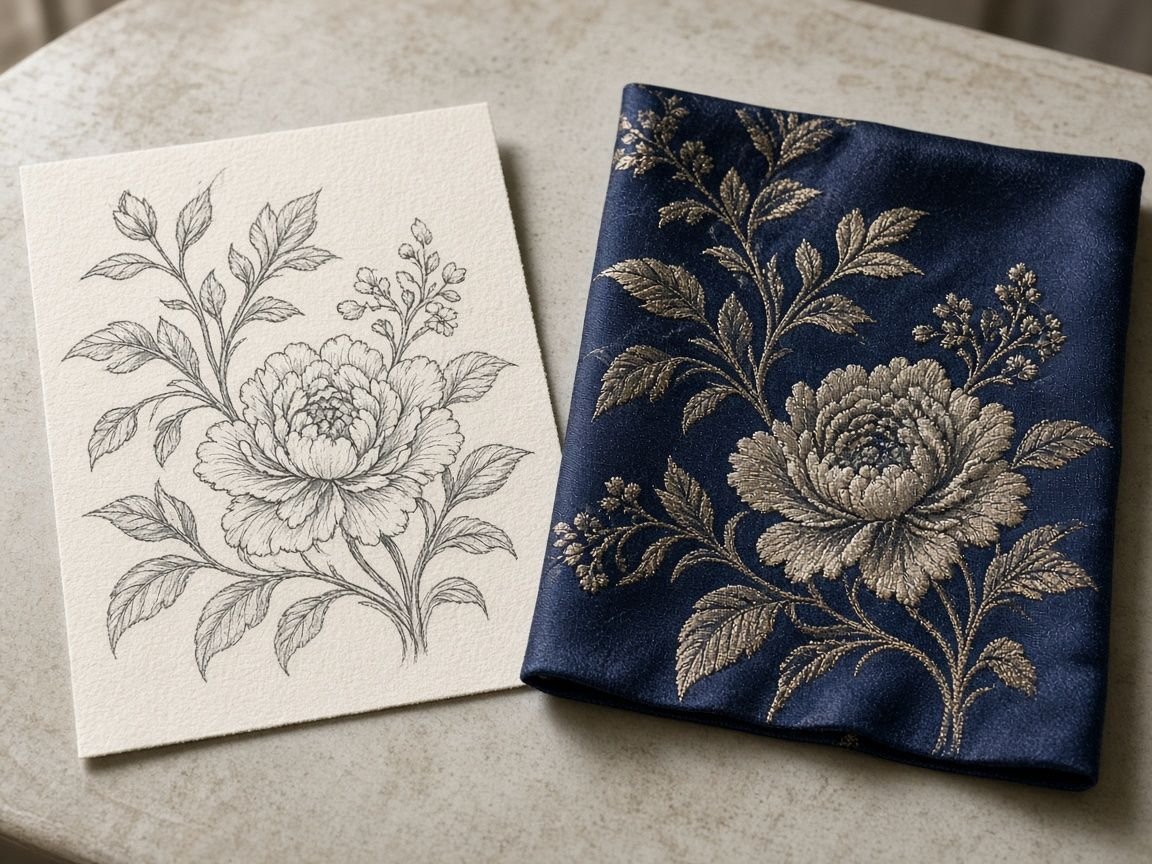 KashiFab fabric design motif customization demo - sketch to jacquard sample