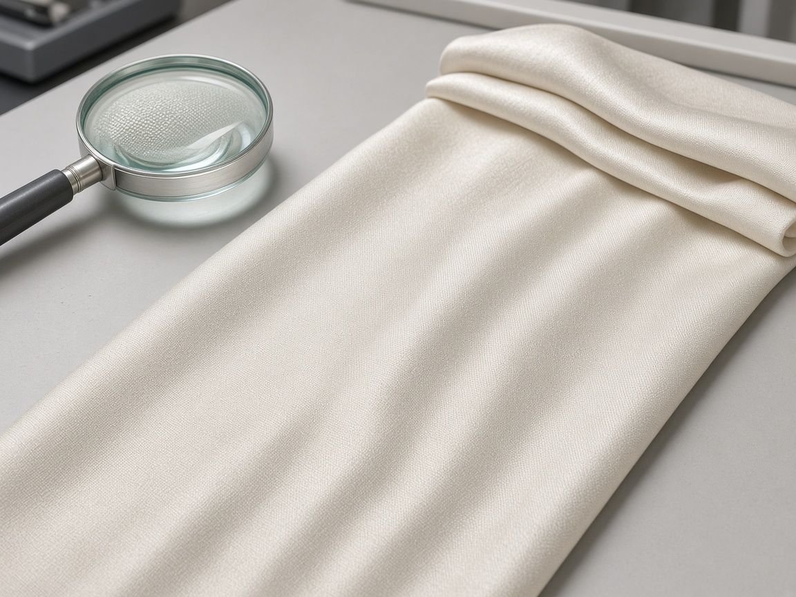 KashiFab quality inspection demo - silk on light table with magnifier