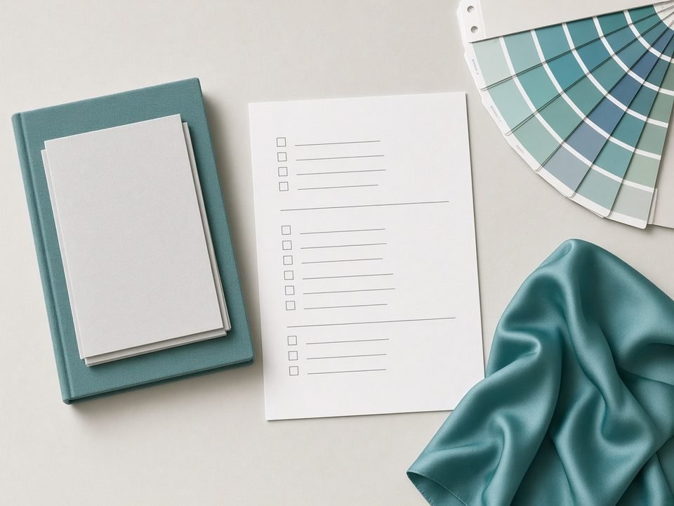 KashiFab fabric sourcing India - sourcing brief desk with colour chips and swatch