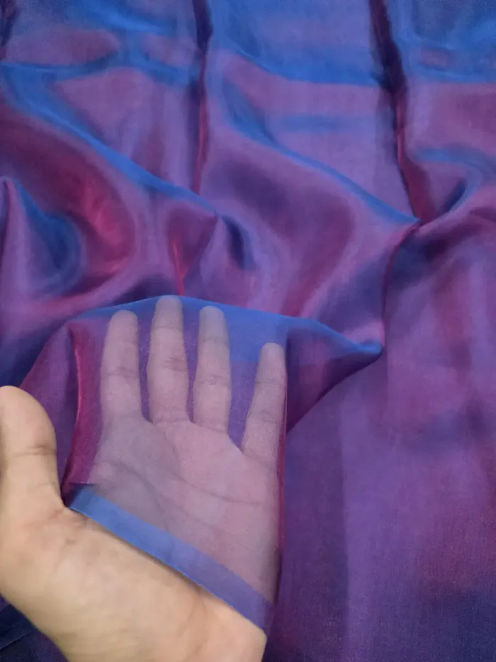 Iridescent Purple Blue Banarasi Tissue Silk Fabric - Metallic Zari Metre KashiFab Iridescent Purple Blue Banarasi Tissue Silk Fabric - Metallic Zari Metre