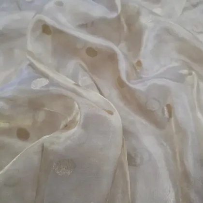 KashiFab Ivory Gold Polka Banarasi Tissue Silk Fabric - Metallic Zari Metre