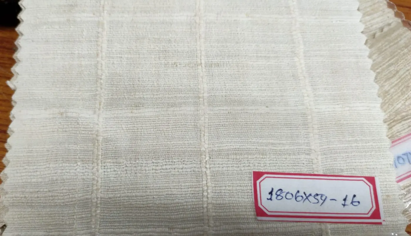 Ivory Self-Check Banarasi Raw Silk Fabric - Textured Grid Metre KashiFab Ivory Self-Check Banarasi Raw Silk Fabric - Textured Grid Metre