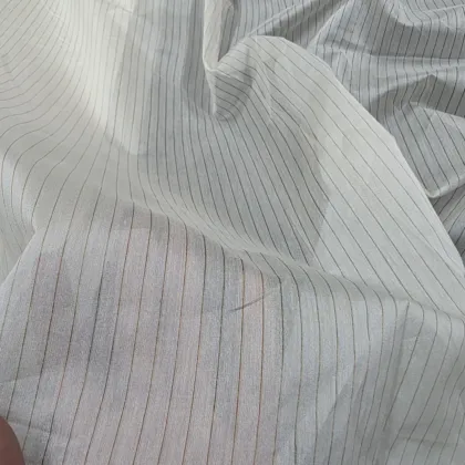 KashiFab Gold Pinstripe Banarasi Tissue Silk Fabric - Sheer Metallic Metre