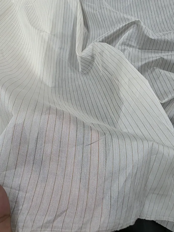 Gold Pinstripe Banarasi Tissue Silk Fabric - Sheer Metallic Metre KashiFab Gold Pinstripe Banarasi Tissue Silk Fabric - Sheer Metallic Metre