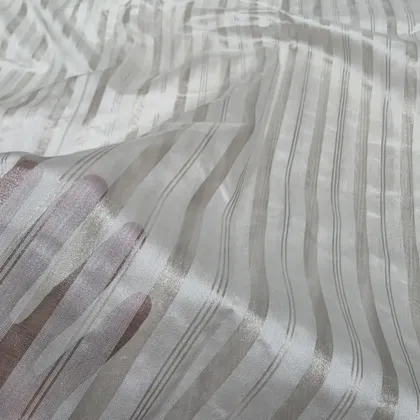 KashiFab Ivory Metallic Stripe Banarasi Tissue Silk Fabric - Sheer Zari Metre