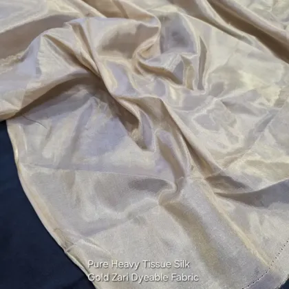 KashiFab Heavy Gold Zari Tissue Silk Fabric - Dyeable Banarasi Metallic Metre