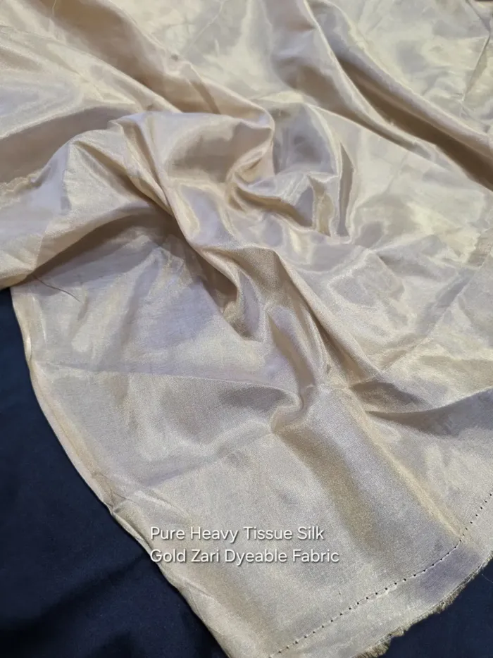 Heavy Gold Zari Tissue Silk Fabric - Dyeable Banarasi Metallic Metre KashiFab Heavy Gold Zari Tissue Silk Fabric - Dyeable Banarasi Metallic Metre