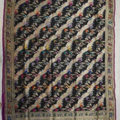 KashiFab Midnight Black Banarasi Silk Saree online - authentic Varanasi Banarasi silk saree